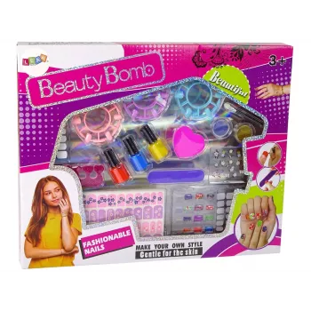 LEAN TOYS Nagų dažymo rinkinys su lakais, lipdukais, trafaretais ir blizgučiais