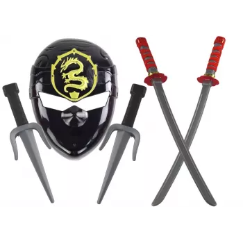 LEAN TOYS Ninja rinkinys su kauke, kardu, durklais, shurikenais, lanku ir strėlėmis – raudonos dekoracijos (10 dalių)