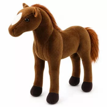 LEAN TOYS Pliušinis arkliukas tamsiai rudas 40cm x 37cm