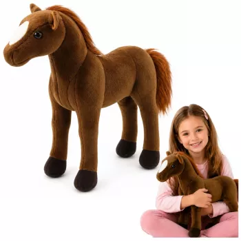 LEAN TOYS Pliušinis arkliukas tamsiai rudas 40cm x 37cm