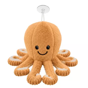 LEAN TOYS pliušinis aštuonkojis minkštas žaislas su siurbtuku smėlio spalvos 16 cm