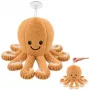 LEAN TOYS pliušinis aštuonkojis minkštas žaislas su siurbtuku smėlio spalvos 16 cm