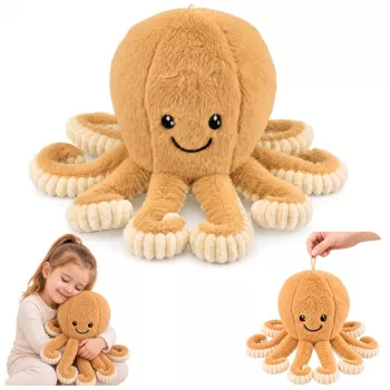 LEAN TOYS Plush Octopus su elastingomis čiuptuvėmis, smėlio spalvos 50 cm – Minkštas apkabinimo žaislas