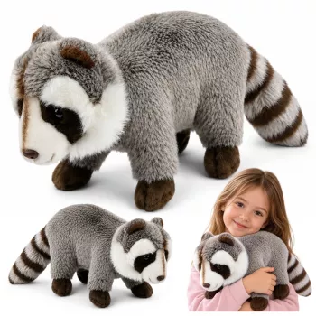 LEAN TOYS Plush Raccoon Mascot – Realistiškas minkštas žaislas, pilka 45 cm