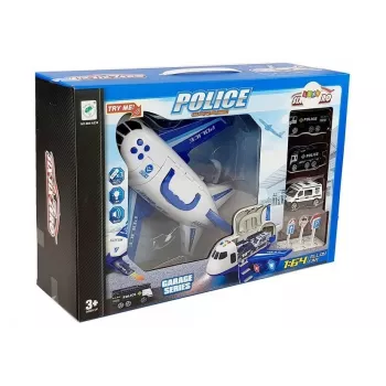 LEAN TOYS policijos lankstymo lėktuvas su automobiliais 1:64, su šviesomis ir garsais