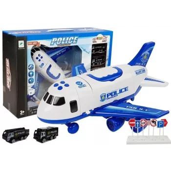 LEAN TOYS policijos lankstymo lėktuvas su automobiliais 1:64, su šviesomis ir garsais