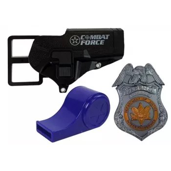 LEAN TOYS Policijos rinkinys Revolveris 20cm Ženkliukas Makštis Švilpukas Garsas Šviesos efektai