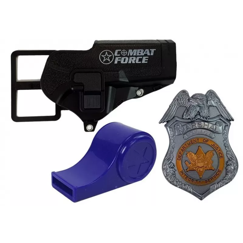 LEAN TOYS Policijos rinkinys Revolveris 20cm Ženkliukas Makštis Švilpukas Garsas Šviesos efektai