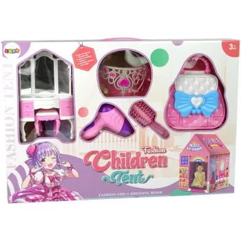 LEAN TOYS Princess Tent for Kids Beauty Salon Pink Accessories Crown