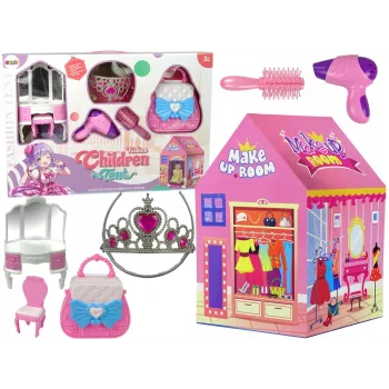LEAN TOYS Princess Tent for Kids Beauty Salon Pink Accessories Crown