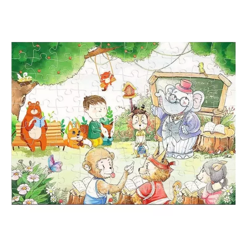LEAN TOYS Puzzle School for Animals 100 dalių