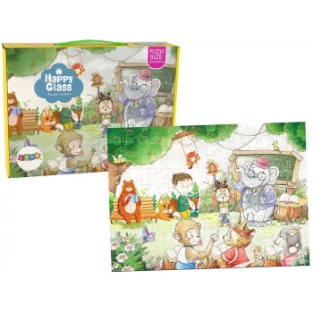 LEAN TOYS Puzzle School for Animals 100 dalių