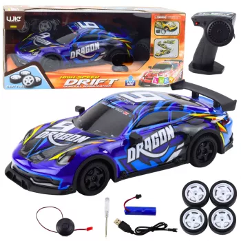 LEAN TOYS RC Sportinis automobilis su apšviestu drift kėbulu, mėlynas 1:16 4WD 2.4GHz