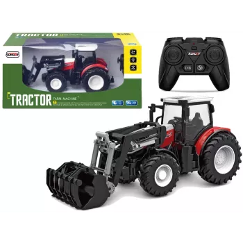 LEAN TOYS Red Remote Controlled Tractor 2.4G Moving Bucket 1:24