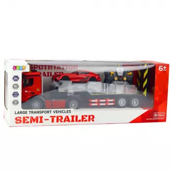LEAN TOYS Automobilių vežėjas su nuotolinio valdymo vilkiku ir raudonu sportiniu automobiliu 1:16 (22707)