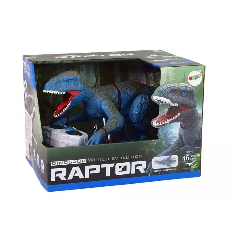 LEAN TOYS nuotoliniu valdymu dinozauras Velociraptor su garsu ir riaumojimu, mėlynas