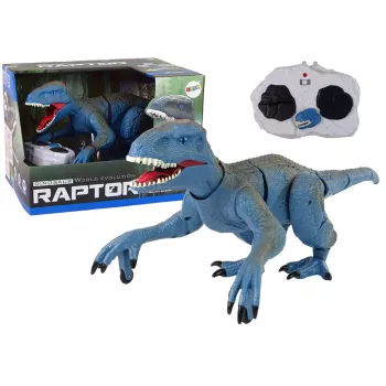 LEAN TOYS nuotoliniu valdymu dinozauras Velociraptor su garsu ir riaumojimu, mėlynas