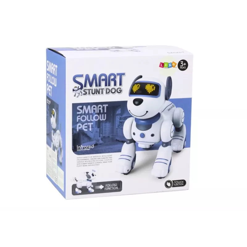 LEAN TOYS nuotolinio valdymo interaktyvus robotas šuo – šoka, dainuoja, programuojamos komandos, mėlynas