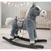 LEAN TOYS Sūpynių arkliukas su balnu, pėdų atrama ir garsais, pilkas, 74 cm
