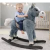 LEAN TOYS Sūpynių arkliukas su balnu, pėdų atrama ir garsais, pilkas, 74 cm
