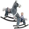 LEAN TOYS Sūpynių arkliukas su balnu, pėdų atrama ir garsais, pilkas, 74 cm