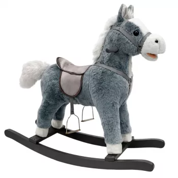 LEAN TOYS Sūpynių arkliukas su balnu, pėdų atrama ir garsais, pilkas, 74 cm