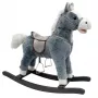 LEAN TOYS Sūpynių arkliukas su balnu, pėdų atrama ir garsais, pilkas, 74 cm