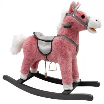 LEAN TOYS Sūpynių arkliukas su balneliu, garsais ir pėdų atrama, rožinis, 74 cm