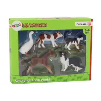 LEAN TOYS Ūkio gyvūnų figūrėlių rinkinys 5 vnt. Arklys, Karvė, Katė, Žąsis, Šuo