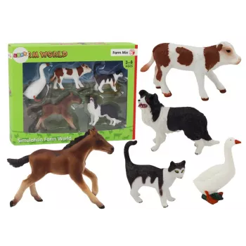 LEAN TOYS Ūkio gyvūnų figūrėlių rinkinys 5 vnt. Arklys, Karvė, Katė, Žąsis, Šuo