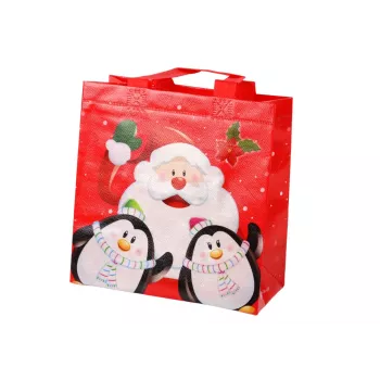 LEAN TOYS Santa and Penguins Red Gift Bag 22cm x 22cm x 11cm