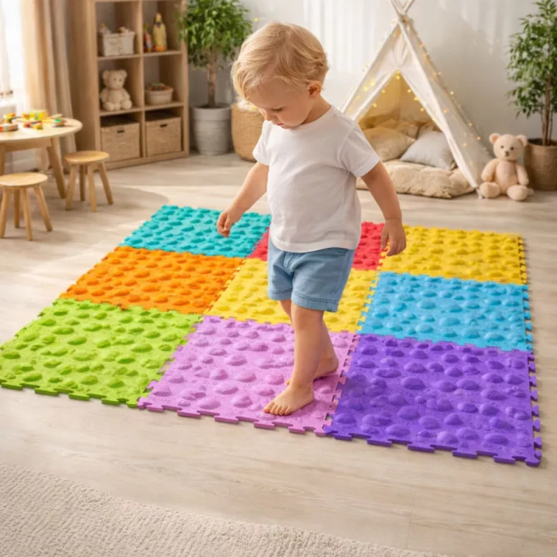LEAN TOYS Sensory Path Puzzle Tiles Various Structures Colors 24,5 cm 10 pcs.