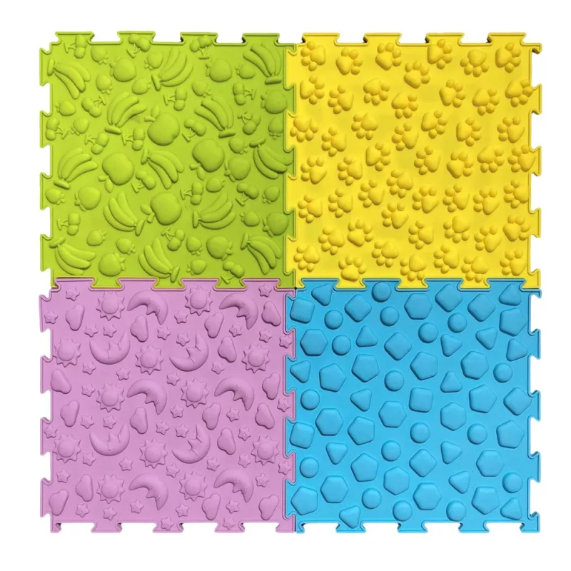 LEAN TOYS Sensory Path Puzzle Tiles Various Structures Colors 24,5 cm 10 pcs.