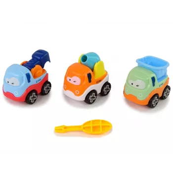 LEAN TOYS 3 statybinių mašinų rinkinys su atsuktuvu: betono maišyklė, kranas, savivartis