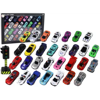 LEAN TOYS Set of Aluminum Spring Cars in a Box 30 Pieces Police Sports Cars