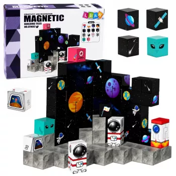 LEAN TOYS magnetinių kubelių rinkinys Pixels 3D Space 100 vnt.