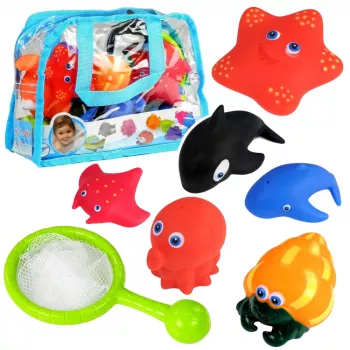 LEAN TOYS Set of Sea Animals for Bathing, Rubber Fishing Strainer, 12 pcs.