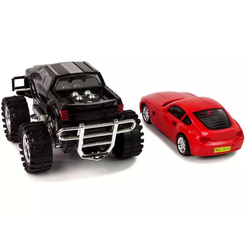 LEAN TOYS Automobilių rinkinys Juodas monster truck Baltas kemperis 58 cm