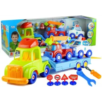 LEAN TOYS Automobilių rinkinys Policija, Gaisrinė, Autovežis, Atsukami automobiliai