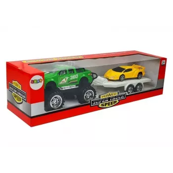 LEAN TOYS Automobilių rinkinys Geltoni sportiniai Žali visureigiai su frikciniu varikliu