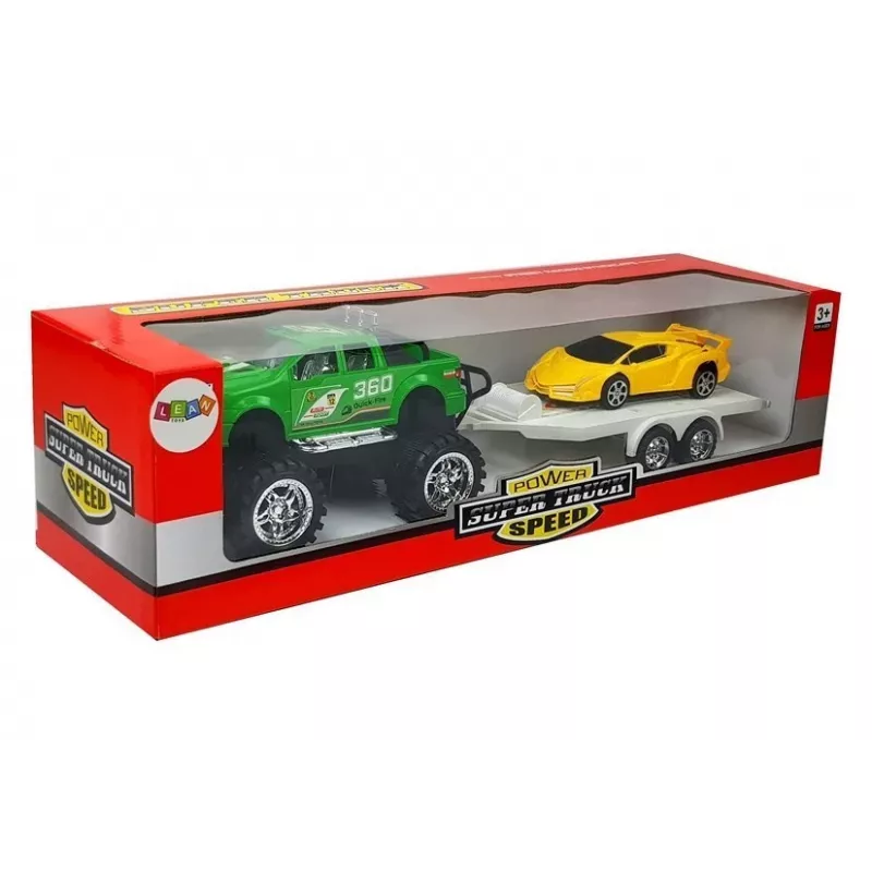 LEAN TOYS Automobilių rinkinys Geltoni sportiniai Žali visureigiai su frikciniu varikliu