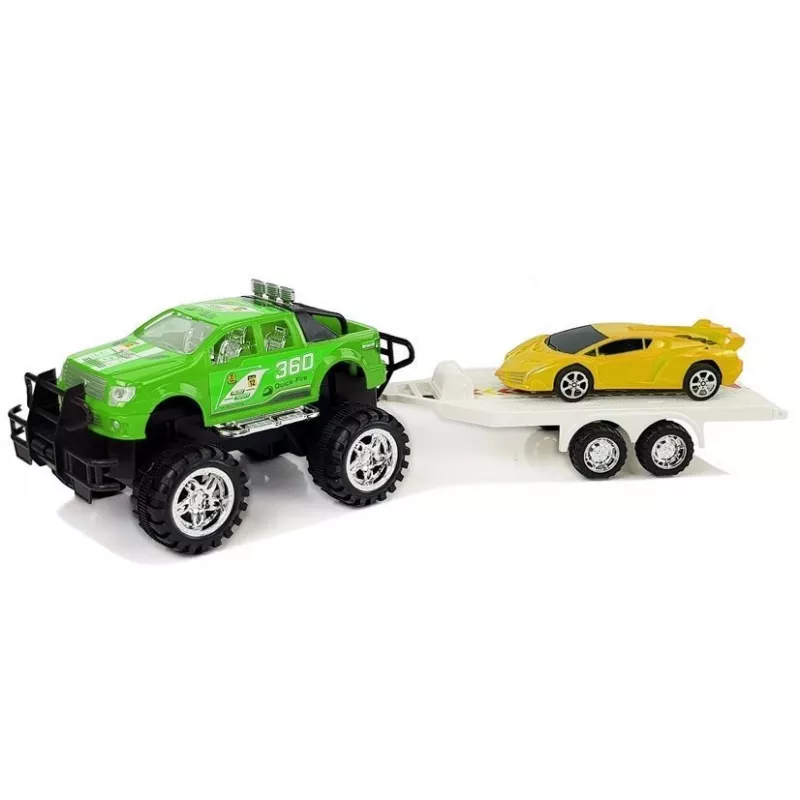 LEAN TOYS Automobilių rinkinys Geltoni sportiniai Žali visureigiai su frikciniu varikliu