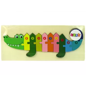 LEAN TOYS Medinių dėlionių rinkinys Krokodilo skaičiai
