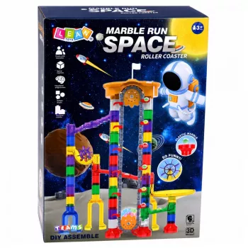 LEAN TOYS Space Track Construction Blocks 153 pcs - 3D spalvotas rutuliukų takas su tuneliais ir kamuoliukais
