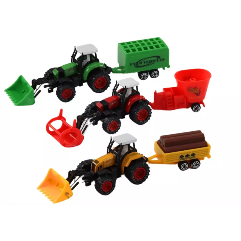 LEAN TOYS Traktorius su Priekaba Ekskavatorius Buldozeris Žemės Ūkio Mašina 3 Spalvos