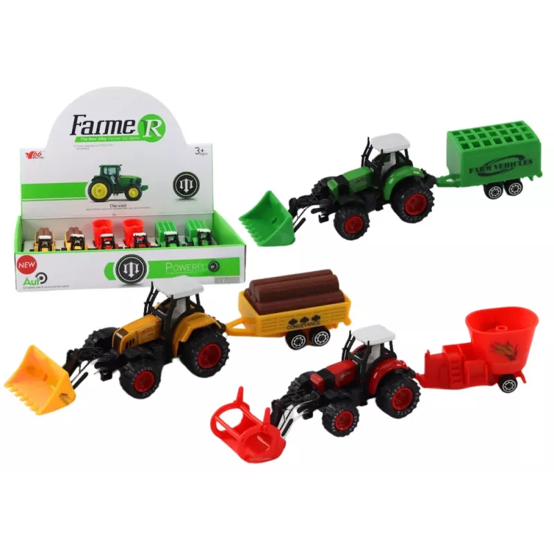 LEAN TOYS Traktorius su Priekaba Ekskavatorius Buldozeris Žemės Ūkio Mašina 3 Spalvos