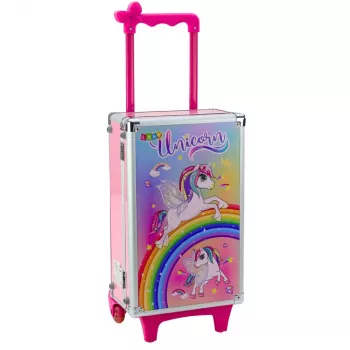LEAN TOYS Unicorn Pink ratukinis lagaminėlis grožio rinkinys