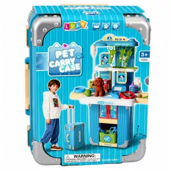 LEAN TOYS Veterinarijos lagaminėlis su 12 aksesuarų šunų priežiūrai, rudos spalvos