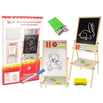 LEAN TOYS Wooden Education Board 2in1 Magnetinė-Kreidinė Lenta su Priedais Skaičiavimo Stalas Daugybos Abėcėlė
