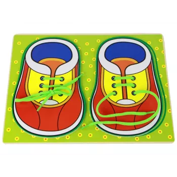 LEAN TOYS Medinis lavinamasis žaislas – mokomės užsirišti batų raištelius